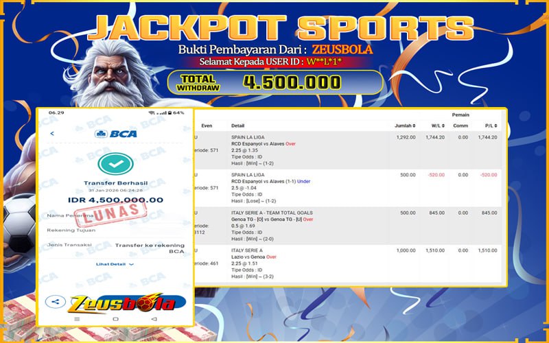 Bukti Kemenangan Member Setia Kami W**L*1* Sebesar Rp 4.500.000 di Permainan UBO Sports