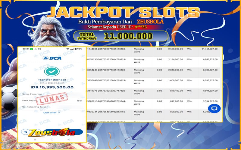 Bukti Kemenangan Member Setia Kami A***35 Sebesar Rp 11.000.000 di Permainan mahjong ways