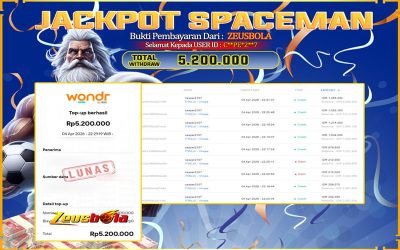 Bukti Kemenangan Member Setia Kami C**PE*2**7 Sebesar Rp 5.200.000 di Permainan spaceman