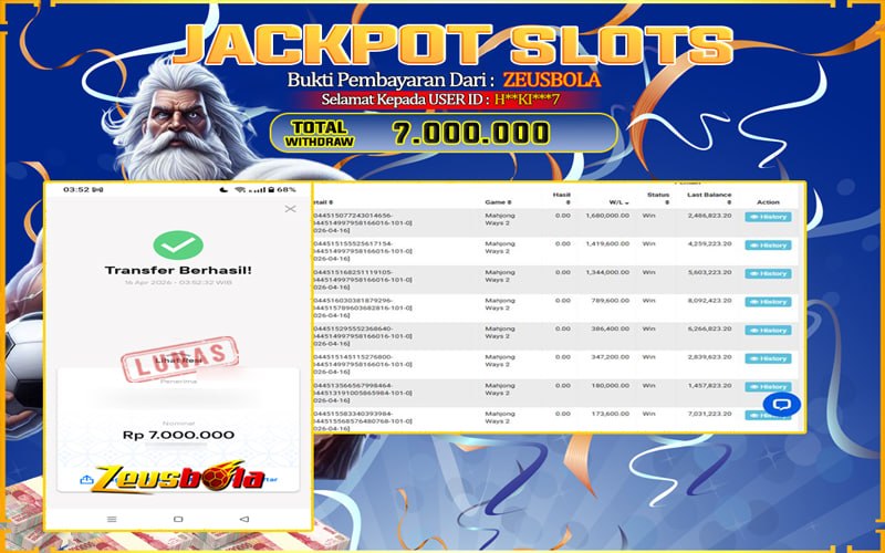 Bukti Kemenangan Member Setia Kami H**KI***7 Sebesar Rp 7.000.000 di Permainan Mahjong Ways 2