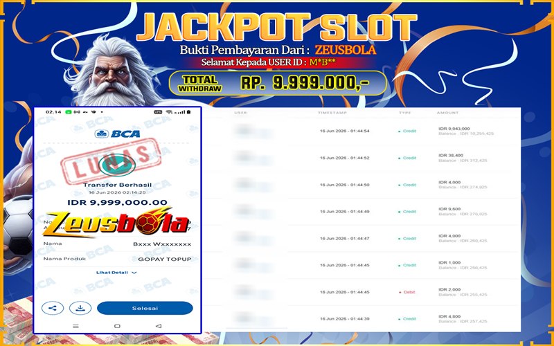 Bukti Kemenangan Member Setia Kami M*B** Sebesar Rp 9.999.000 di Permainan Wild Bounty Showdown