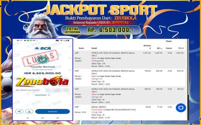 Bukti Kemenangan Member Setia Kami B**T*T*33 Sebesar Rp 6.503.000 di Permainan CMD Sports