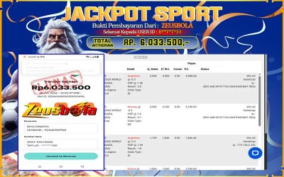 Bukti Kemenangan Member Setia Kami B**T*T*33 Sebesar Rp 6.033.500 di Permainan CMD Sports