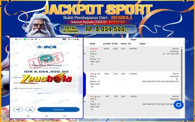 Bukti Kemenangan Member Setia Kami B**T*T*33 Sebesar Rp 9.054.500 di Permainan CMD Sports