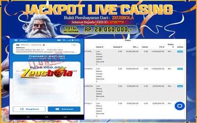 Bukti Kemenangan Member Setia Kami G*SK***8 Sebesar Rp 28.050.000 di Permainan PP Live Dealer
