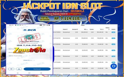 Bukti Kemenangan Member Setia Kami L***ANA**06 Sebesar Rp 7.114.110 di Permainan IDN Slot