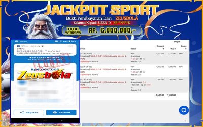 Bukti Kemenangan Member Setia Kami ZB**N*R*K Sebesar Rp 6.000.000 di Permainan SBO Sport