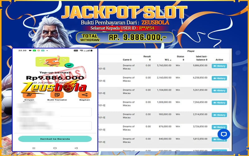 Bukti Kemenangan Member Setia Kami R**A*54 Sebesar Rp 9.886.000 di Permainan PG