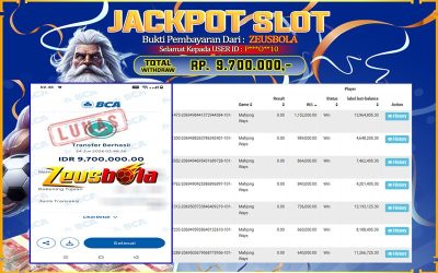 Bukti Kemenangan Member Setia Kami P*O10 Sebesar Rp 9.700.000 di Permainan PG