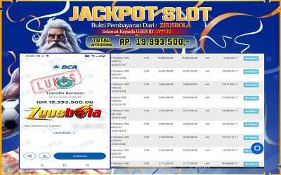 Bukti Kemenangan Member Setia Kami A***35 Sebesar Rp 19.993.500 di Permainan Gates of Olympus 1000