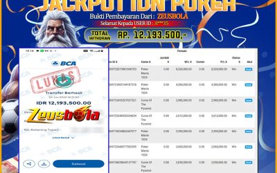Bukti Kemenangan Member Setia Kami A***35 Sebesar Rp 12.193.500 di Permainan POKER MANIA