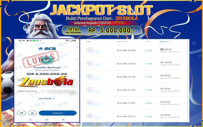 Bukti Kemenangan Member Setia Kami G**3*G Sebesar Rp 5.000.000 di Permainan PG
