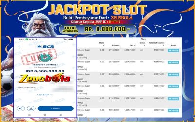 Bukti Kemenangan Member Setia Kami BT1 Sebesar Rp 8.000.000 di Permainan Pragmatic Direct 6