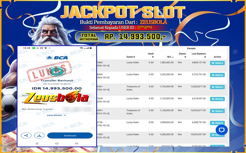Bukti Kemenangan Member Setia Kami DA9 Sebesar Rp 14.993.500 di Permainan PG