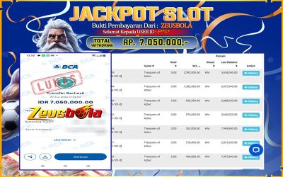 Bukti Kemenangan Member Setia Kami F**1* Sebesar Rp 7.050.000 di Permainan Treasures of Aztec