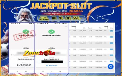 Bukti Kemenangan Member Setia Kami G*SK***8 Sebesar Rp 92.169.550 di Permainan Mahjong 5 Dragons