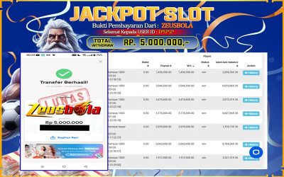 Bukti Kemenangan Member Setia Kami D*U*2* Sebesar Rp 5.000.000 di Permainan Gates of Olympus 1000