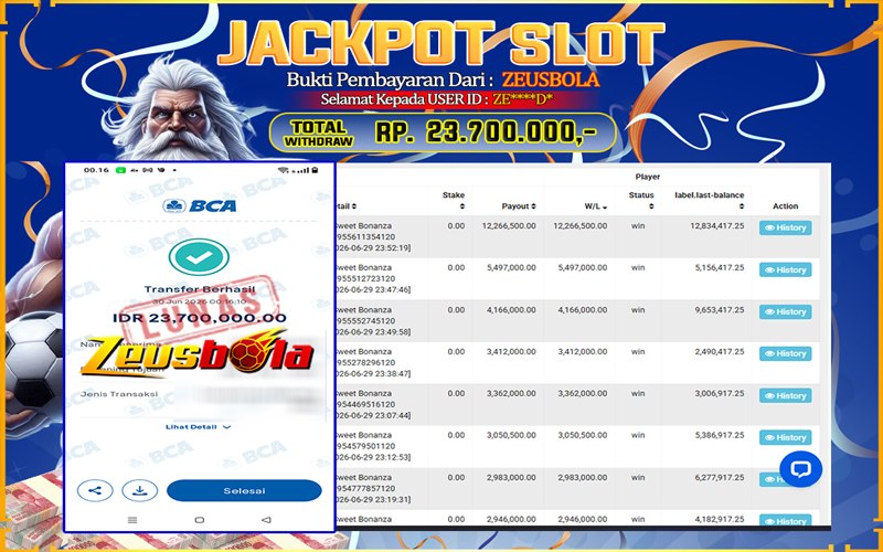 Bukti Kemenangan Member Setia Kami ZE****D* Sebesar Rp 23.700.000 di Permainan Pragmatic Direct 6