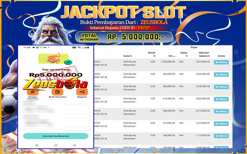 Bukti Kemenangan Member Setia Kami I*K*0* Sebesar Rp 5.000.000 di Permainan PG