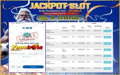 Bukti Kemenangan Member Setia Kami 7*OFJ*S Sebesar Rp 25.993.500 di Permainan PG
