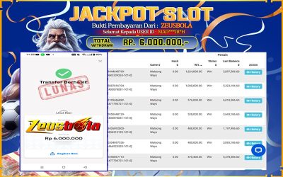 Bukti Kemenangan Member Setia Kami MAD***IR*H Sebesar Rp 6.000.000 di Permainan PG