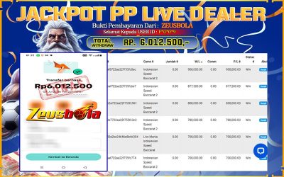 Bukti Kemenangan Member Setia Kami F*0*0*9 Sebesar Rp 6.012.500 di Permainan PP Live Dealer