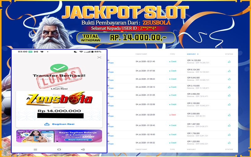 Bukti Kemenangan Member Setia Kami Z**S**4* Sebesar Rp 14.000.000 di Permainan SLOT